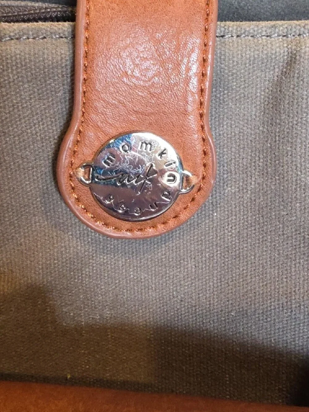 Canvas Baby Tote with Brown Leather Trim - Olive